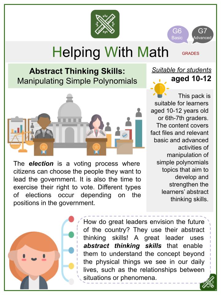 Manipulating Simple Polynomials (Election Themed) Math Worksheets