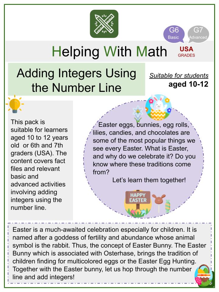 Adding Integers Using the Number Line (Easter Themed) Math Worksheets