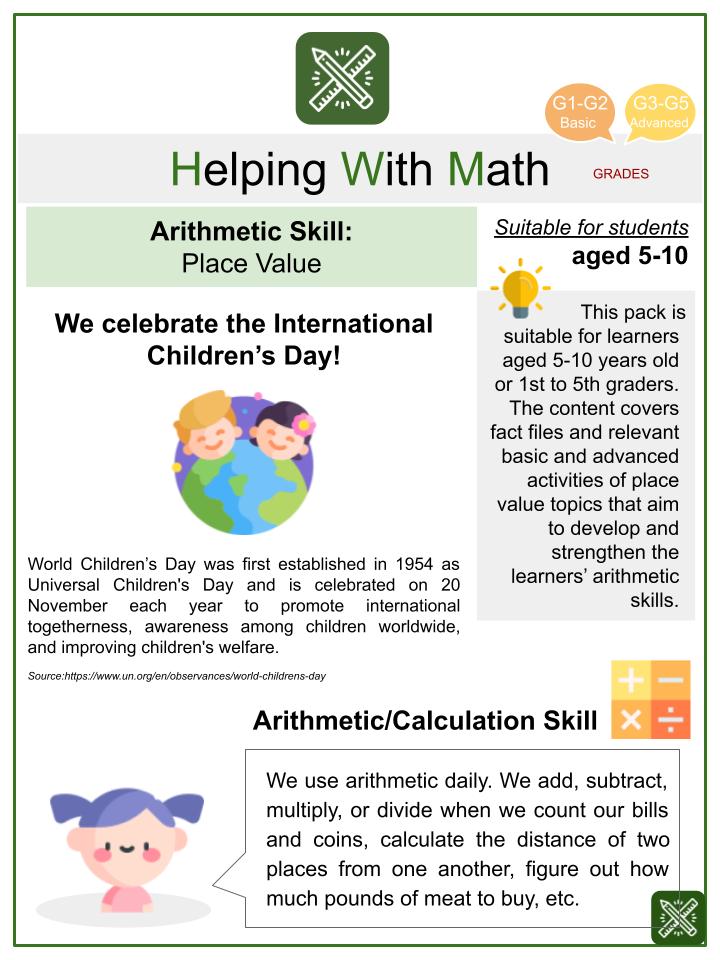 Place Value (International Children's Day Themed) Math Worksheets