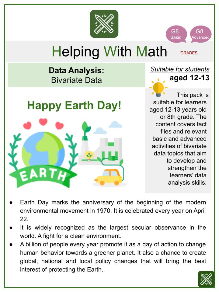 Bivariate Data (Earth Day Themed) Math Worksheets