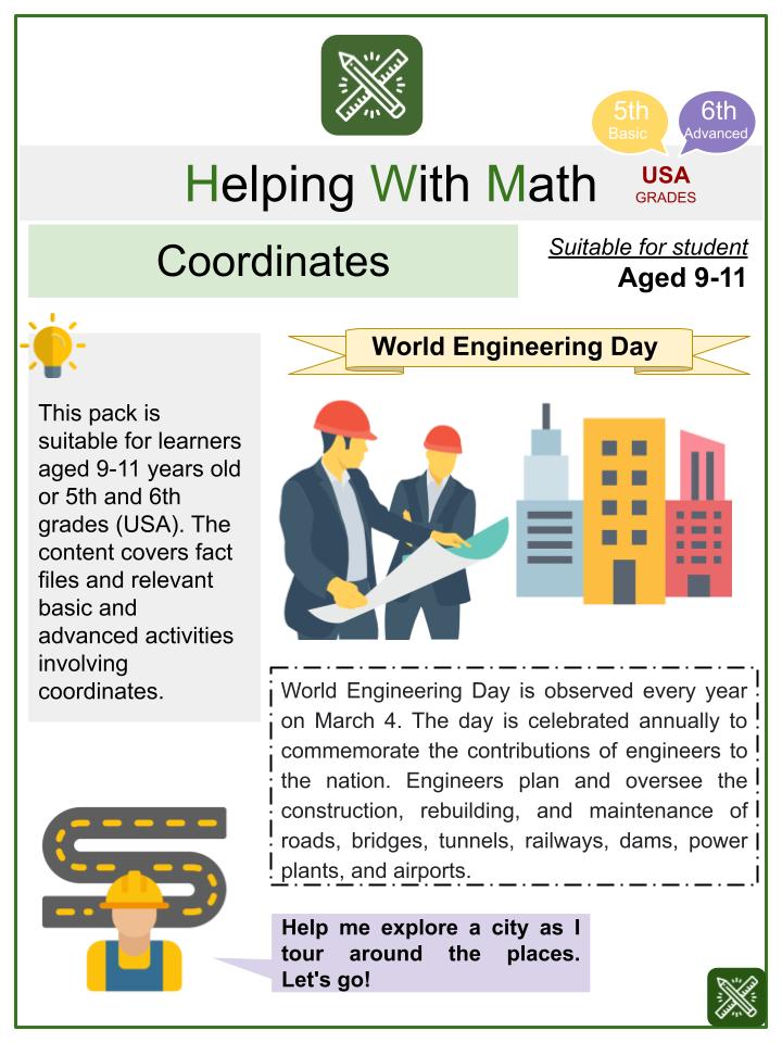 Coordinates (World Engineering Day Themed) Math Worksheets