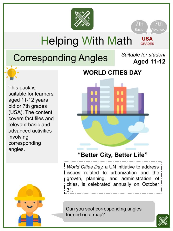 Corresponding Angles (World Cities Day Themed) Math Worksheets