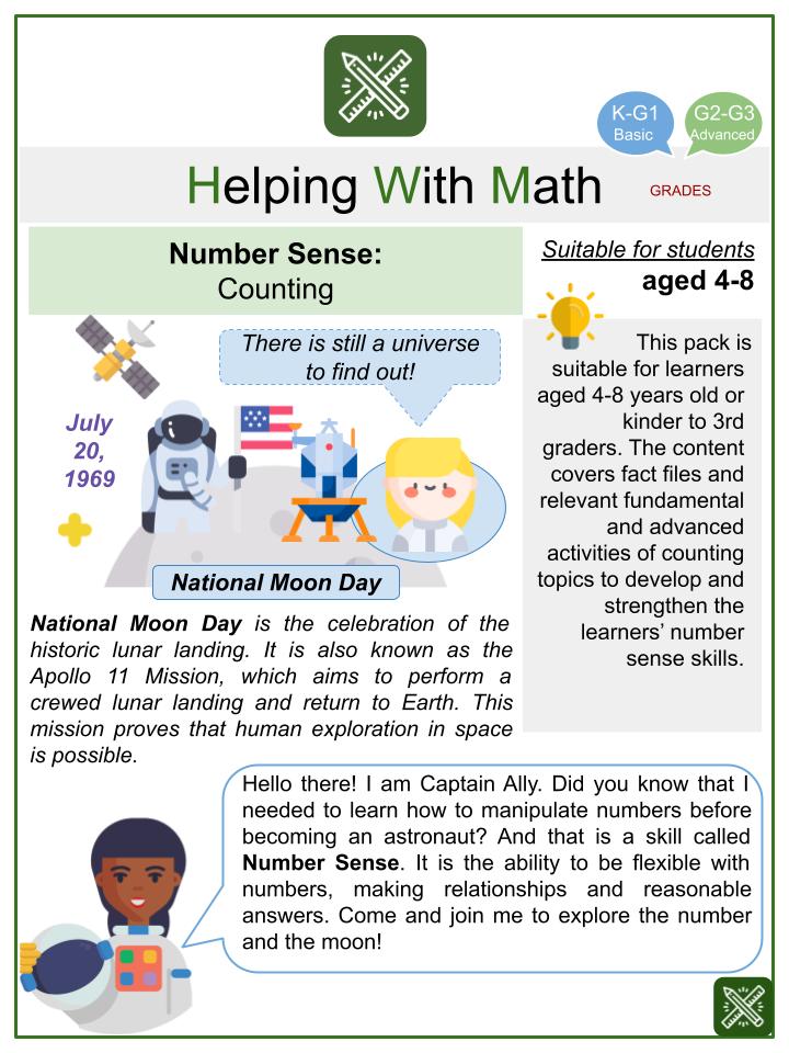 Counting (Moon Landing Themed) Math Worksheets