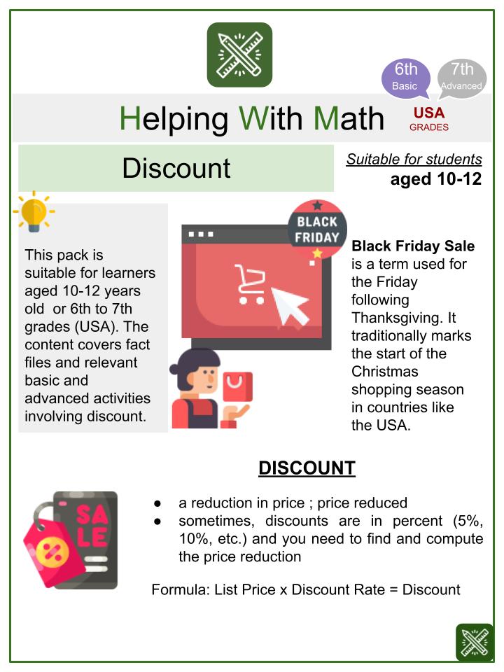 Discount (Black Friday Sale Themed) Math Worksheets