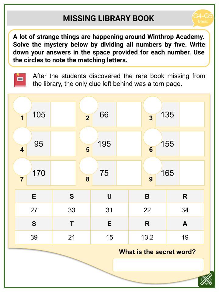 Dividing By 5 and 25 (Solving Mysteries Themed) Worksheets