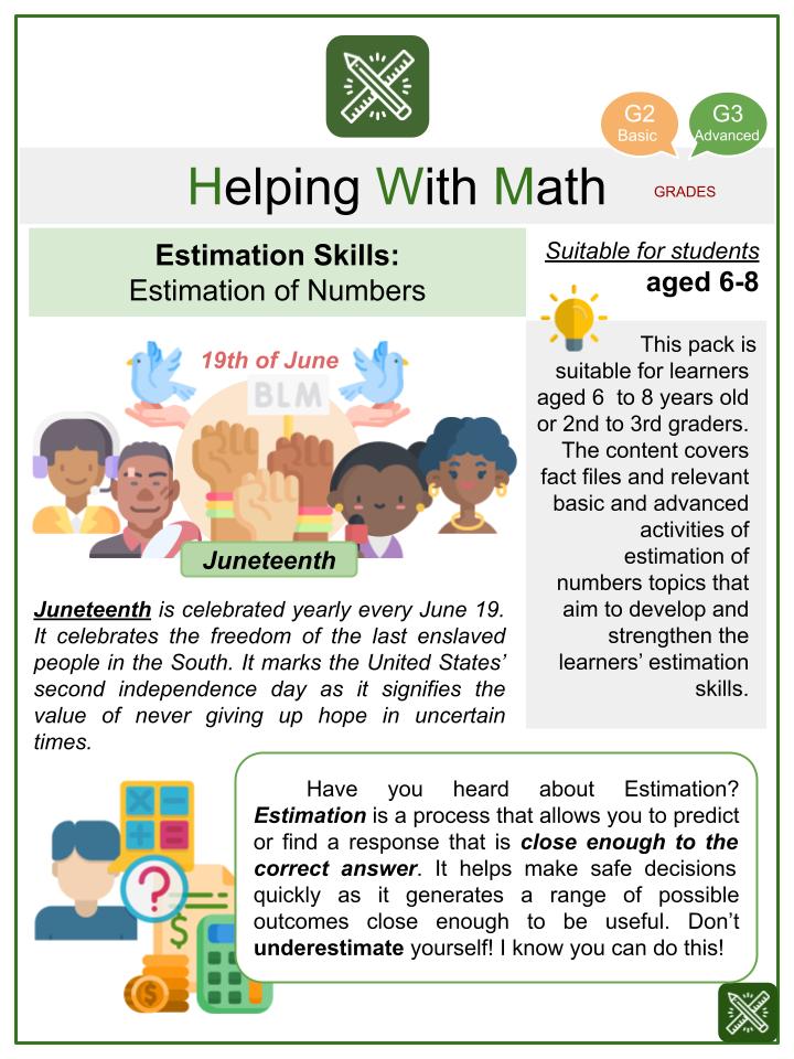 Estimation of Numbers (Juneteenth Themed) Math Worksheets