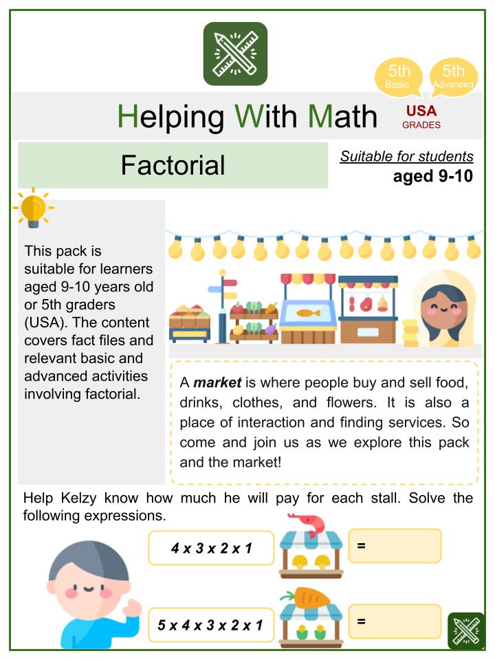 Factorial (Market Themed) Math Worksheets