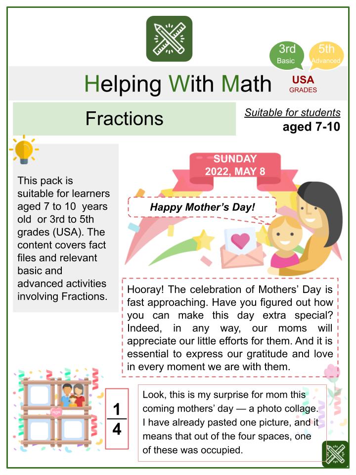 Fractions (Mother's Day Themed) Math Worksheets
