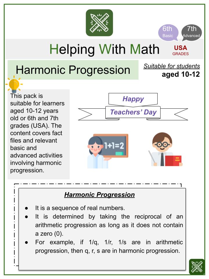 Harmonic Progression (Teachers' Day Themed) Math Worksheets
