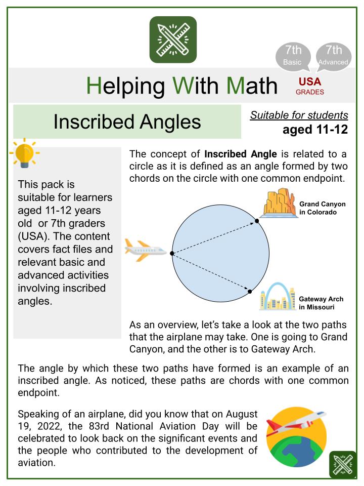 Inscribed Angles (National Aviation Day Themed) Math Worksheets
