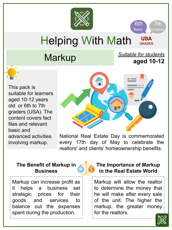 Markup (National Real Estate Day Themed) Math Worksheets