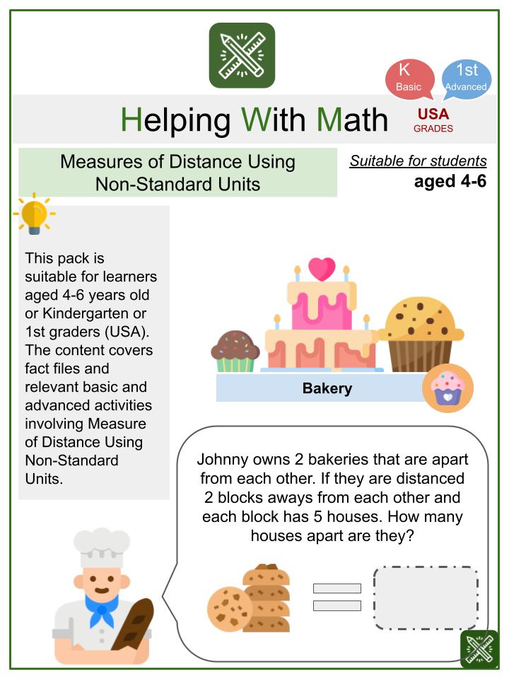 Measure of Distance Using Non-Standard Units (Bakery Themed) Math Worksheets