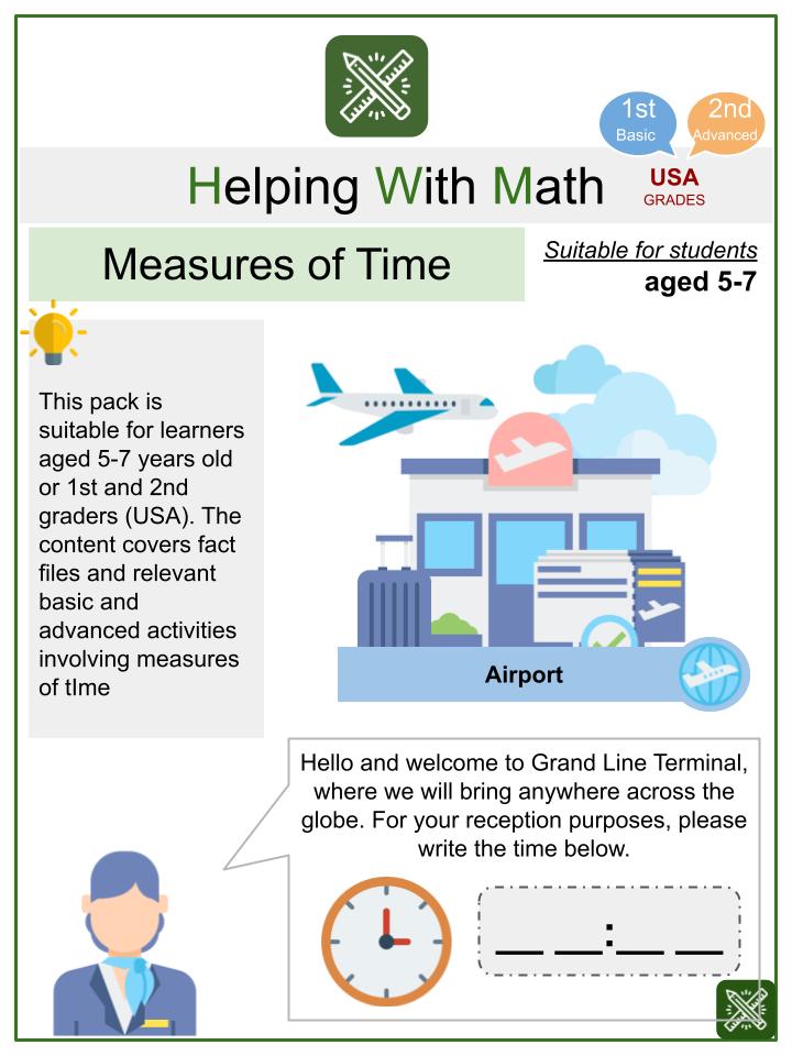 Measures of Time (Airport Themed) Math Worksheets