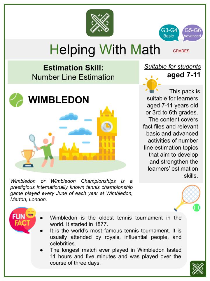 Number Line Estimation (Wimbledon Themed) Math Worksheets