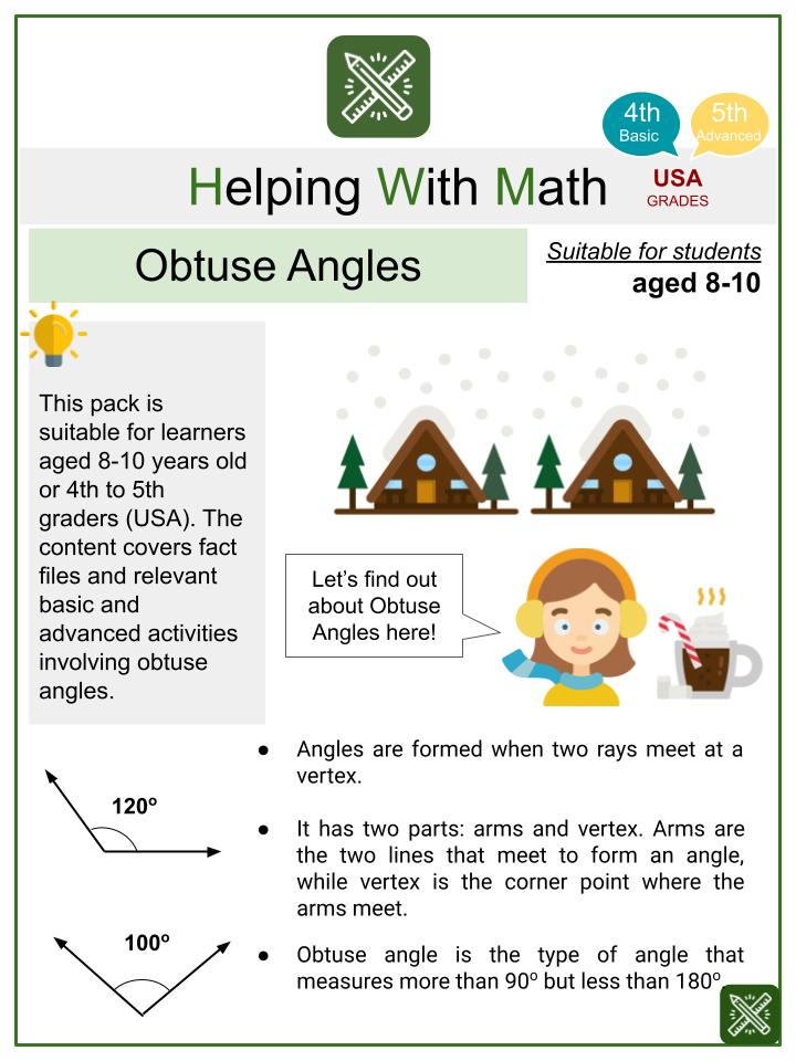 Obtuse Angles (Winter Themed) Math Worksheets