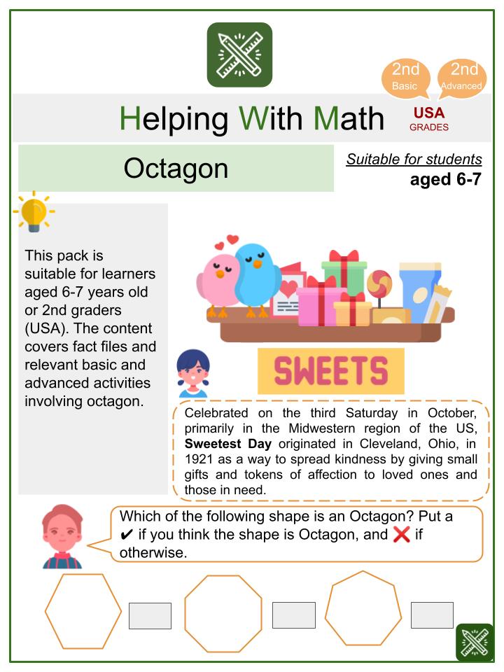 Octagon (Sweetest Day Themed) Math Worksheets