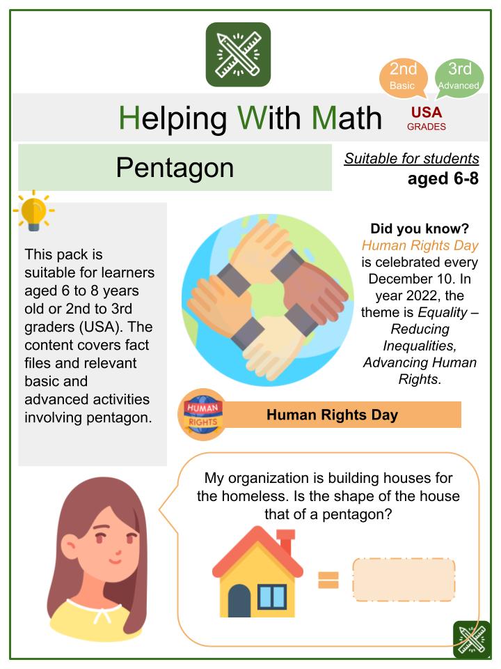 Pentagon (Human Rights Day Themed) Math Worksheets
