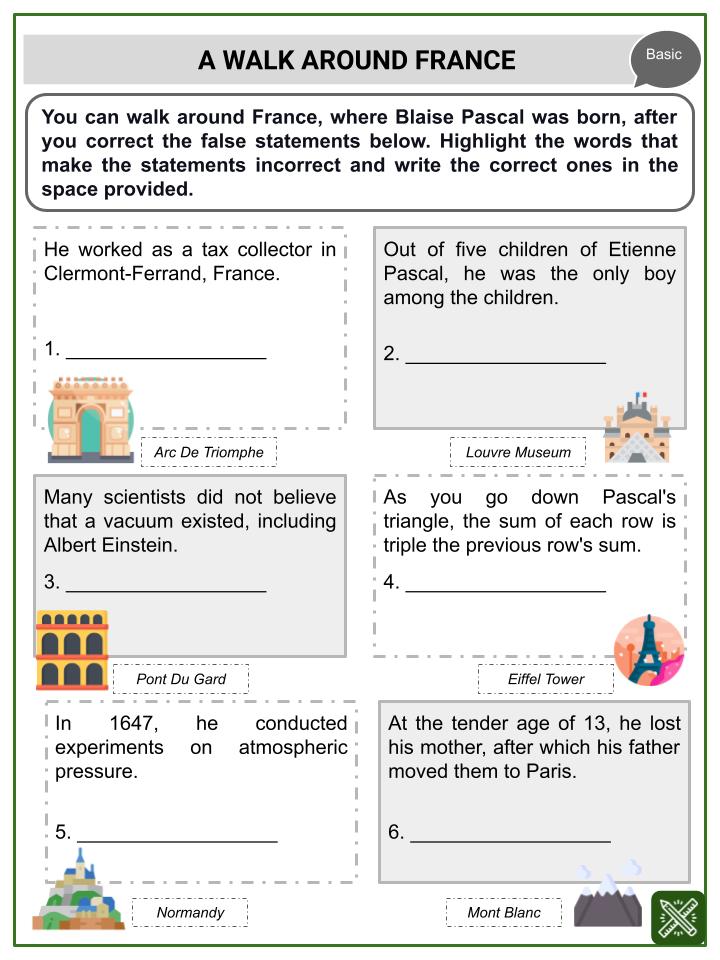 People Series_ Blaise Pascal (French Architecture Themed) Worksheets