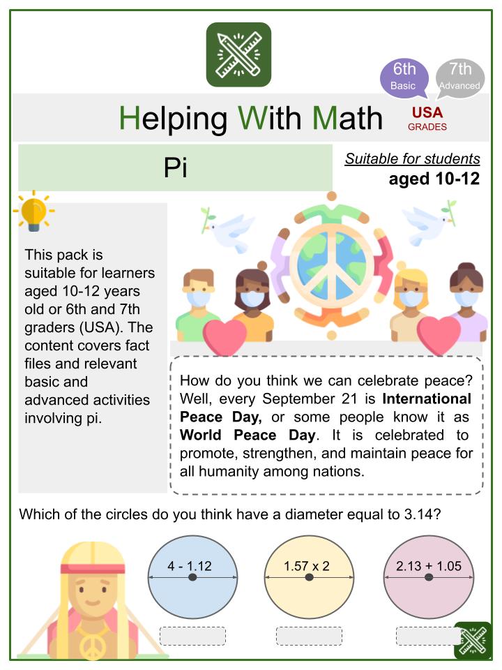 Pi (International Peace Day Themed) Worksheets
