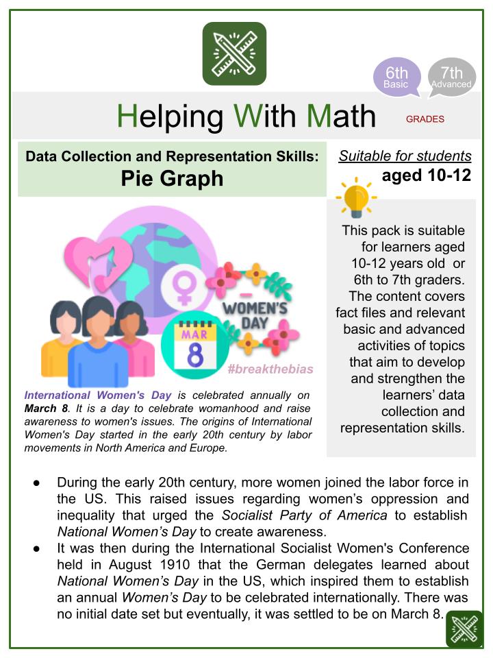 Pie Graph (International Women’s Day Themed) Math Worksheets
