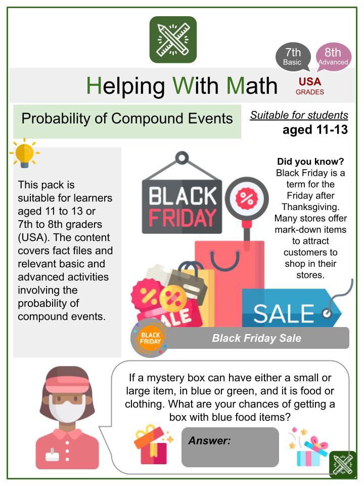 Probability of Compound Events (Black Friday Sale Themed) Math Worksheets