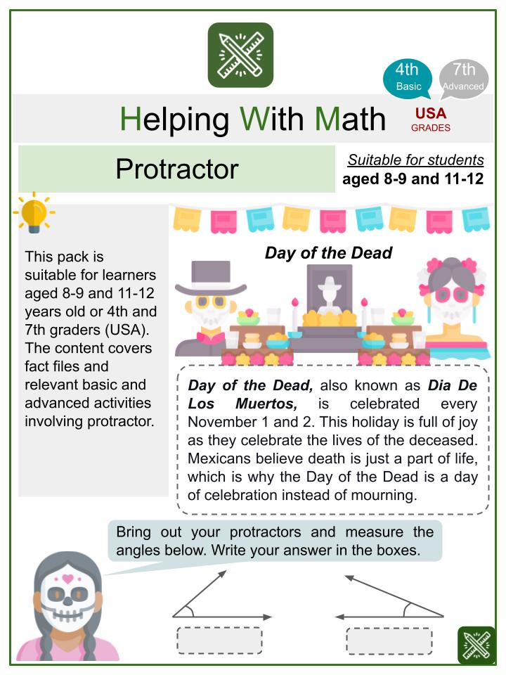 Protractor (Day of the Dead Themed) Math Worksheets
