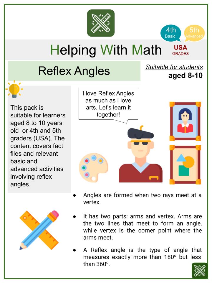 Reflex Angles (International Artists' Day Themed) Math Worksheets