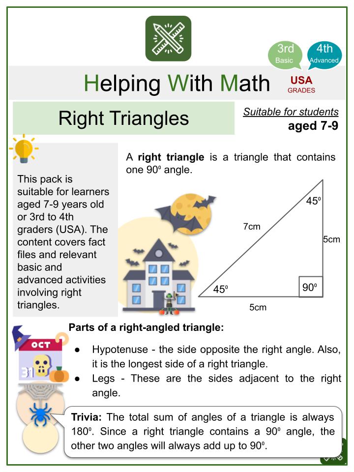 Right Triangles (Halloween Themed) Math Worksheets