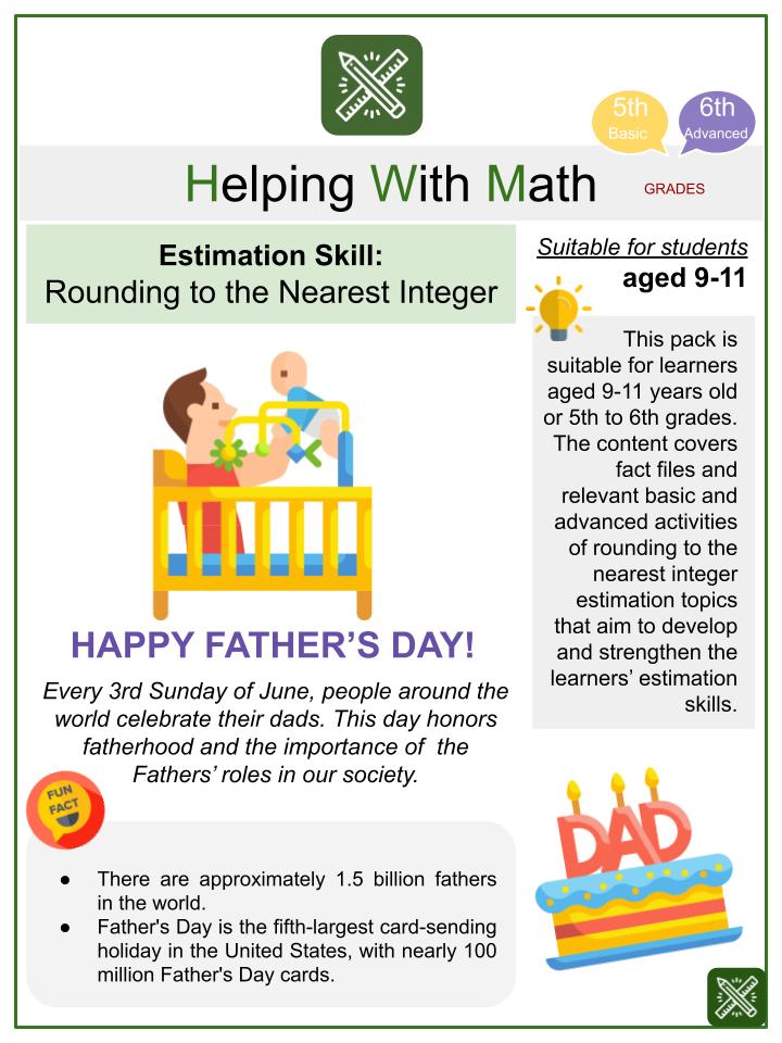 Rounding to the Nearest Integer (Father's Day Themed) Math Worksheets