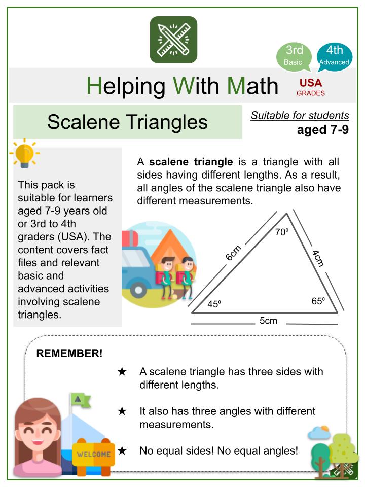 Scalene Triangles (Summer Camp Themed) Math Worksheets