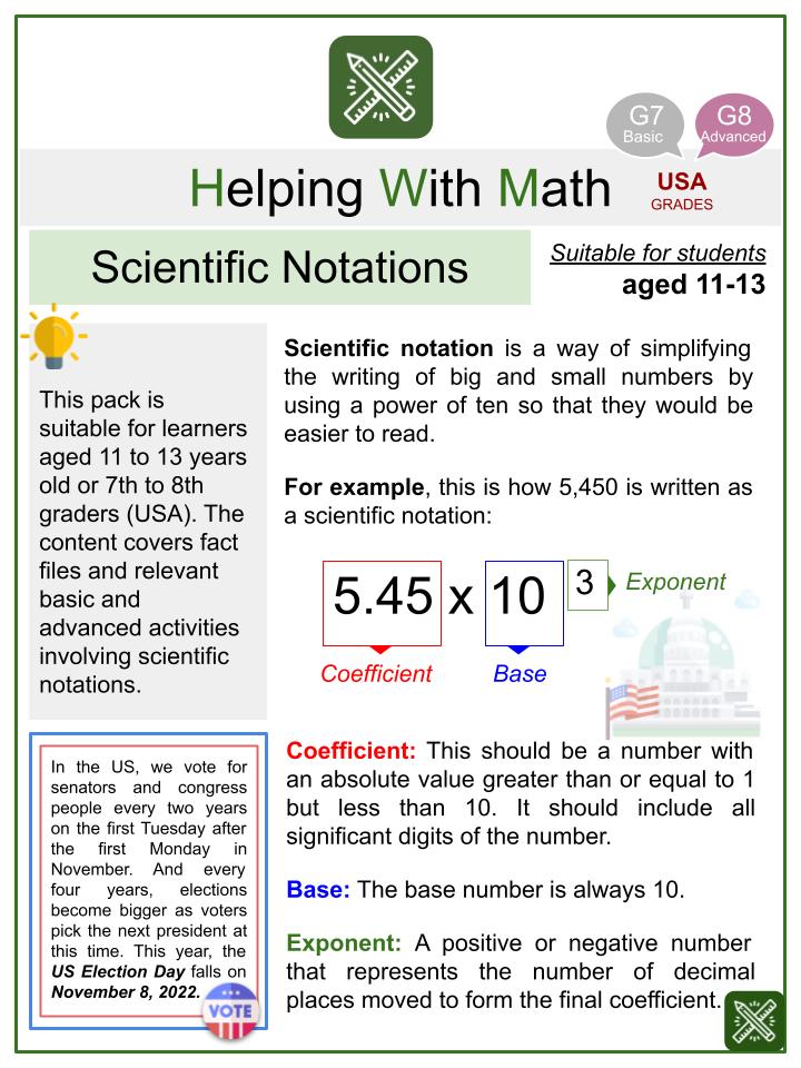 Scientific Notations (Election Day Themed) Math Worksheets