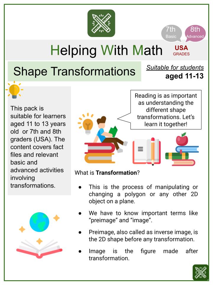 Shape Transformations (International Literacy Day Themed) Worksheets