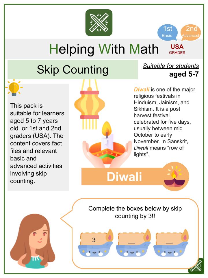 Skip Counting (Diwali Themed) Math Worksheets