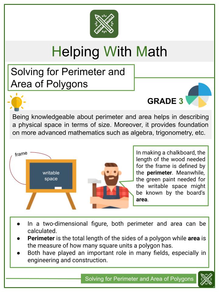 Solving for Perimeter and Area of Polygons 3rd Grade Math Worksheets