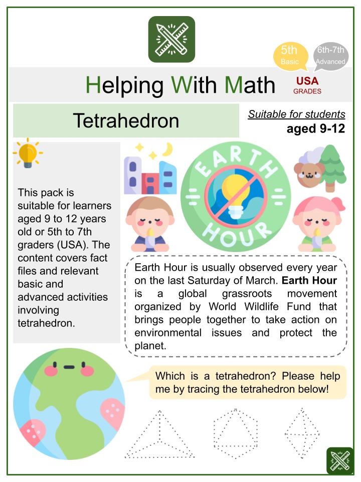 Tetrahedron (Earth Hour Themed) Math Worksheets
