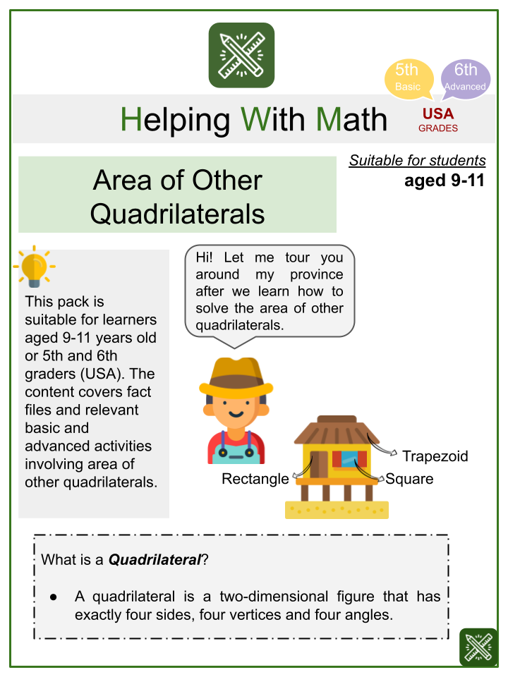 Area of Other Quadrilaterals (Province Themed) Math Worksheets