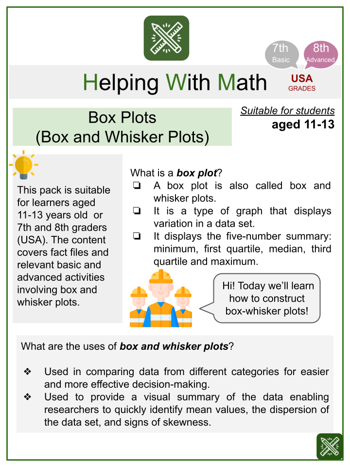 Box Plots (Box and Whisker Plots) (Construction Themed) Math Worksheets