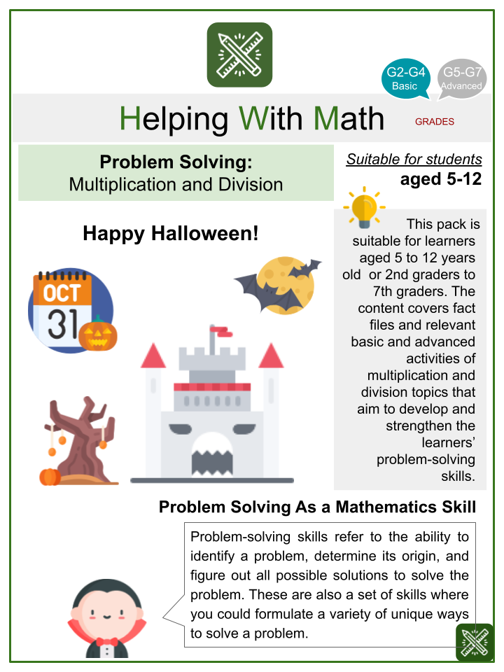 Multiplication and Division Problem Solving (Halloween Themed) Math Worksheets