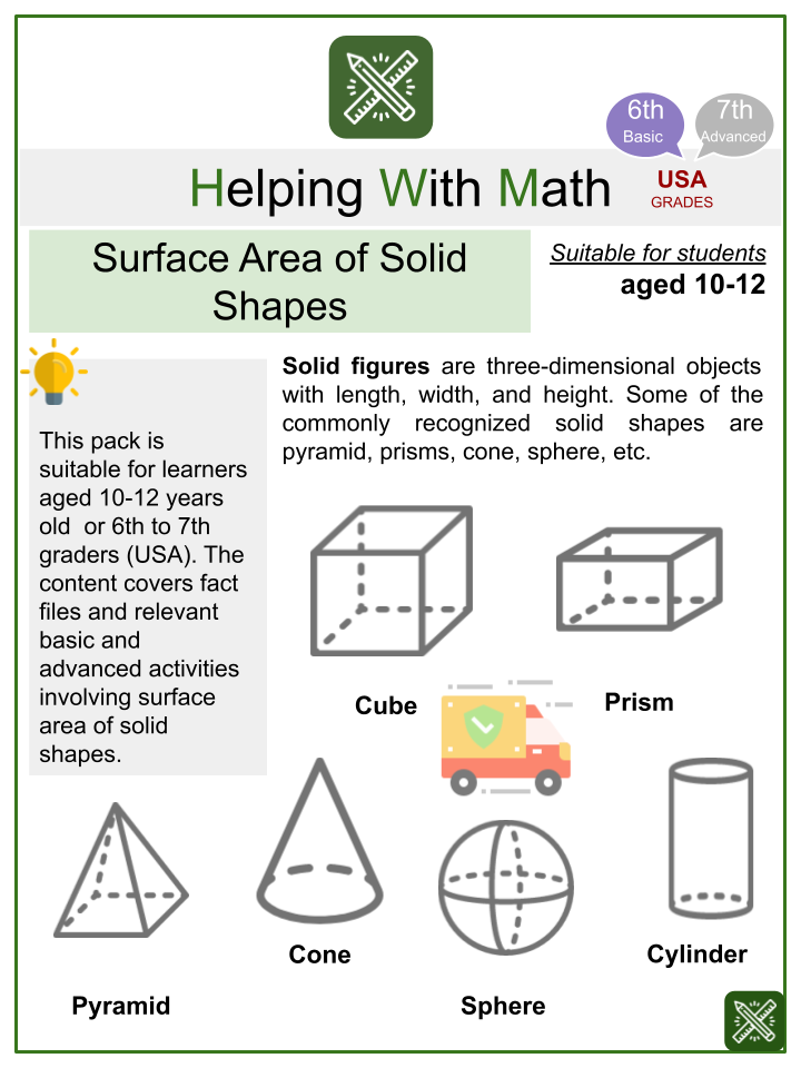 Surface Area of Solid Shapes (Shipping/Delivery Themed) Math Worksheets
